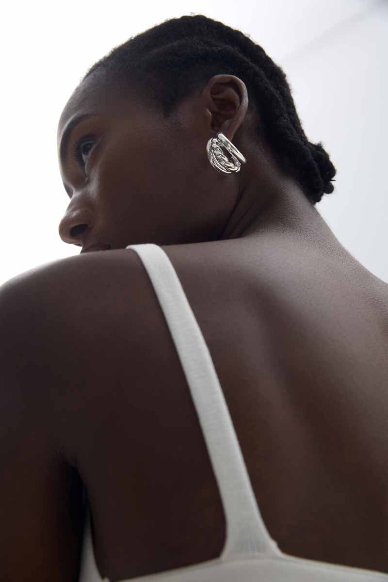 Geometry Round Three Twisted Tube S999 Sterling Silver Huggie Hoop Earrings
