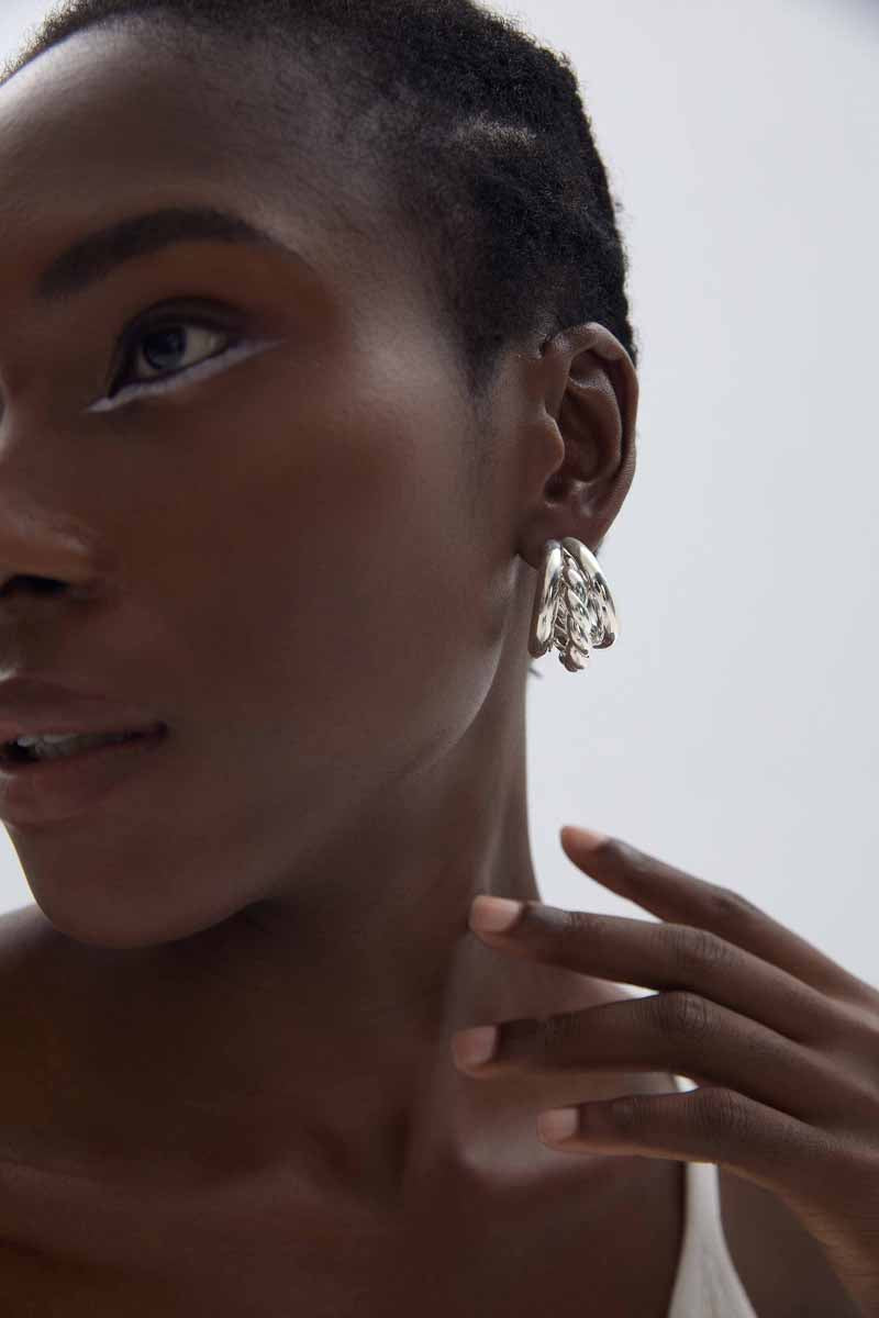 Geometry Round Three Twisted Tube S999 Sterling Silver Huggie Hoop Earrings