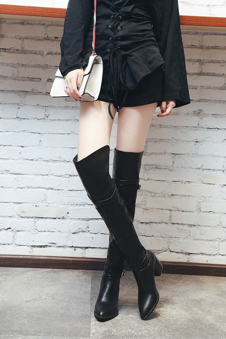 Autumn Winter Black Plush Warm Thigh High Boots Women