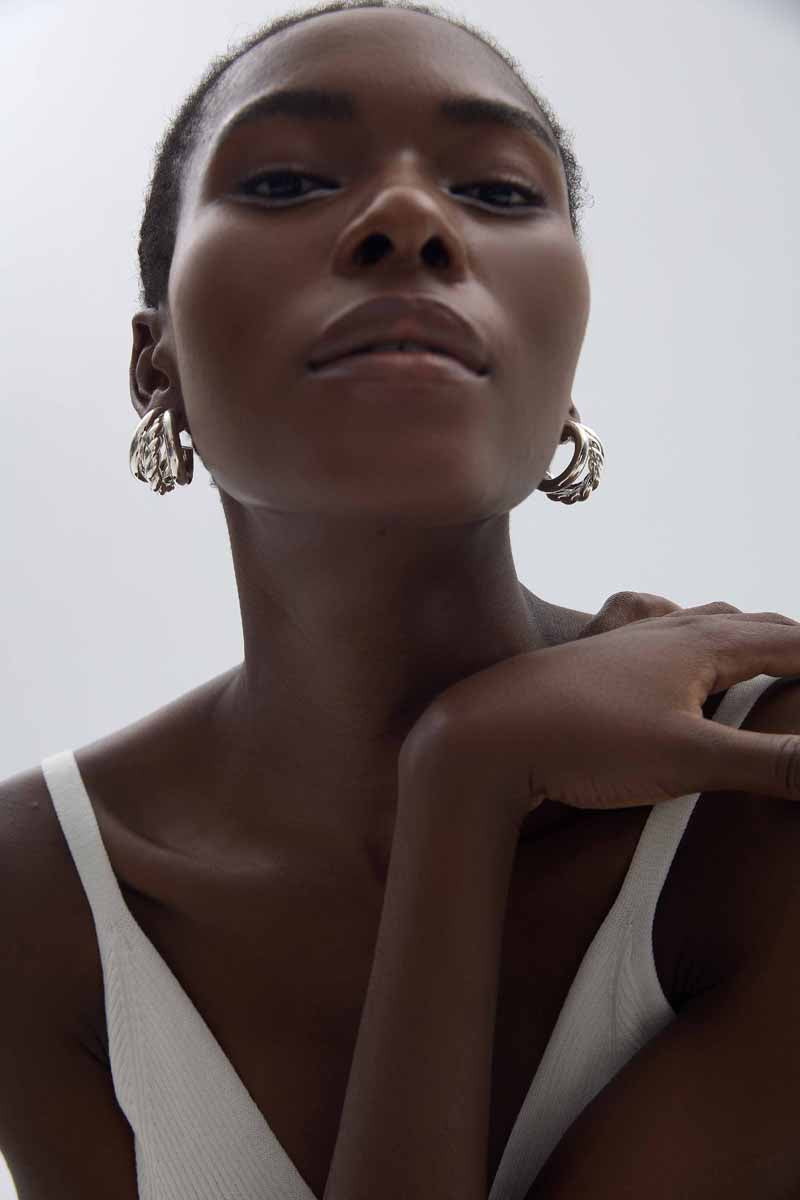 Geometry Round Three Twisted Tube S999 Sterling Silver Huggie Hoop Earrings