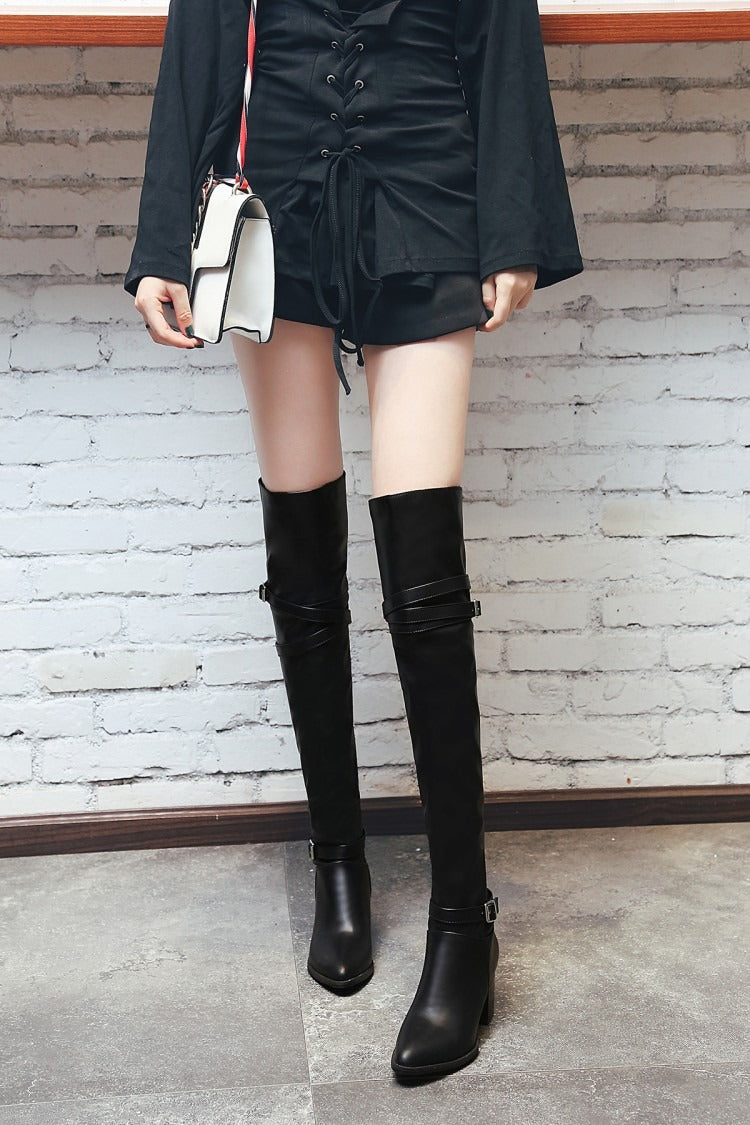 Autumn Winter Black Plush Warm Thigh High Boots Women